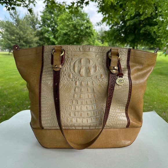 Brahmin Handbags - Brahmin Cream /Yellow Croc Emboss Leather Large Tote Bag #103346